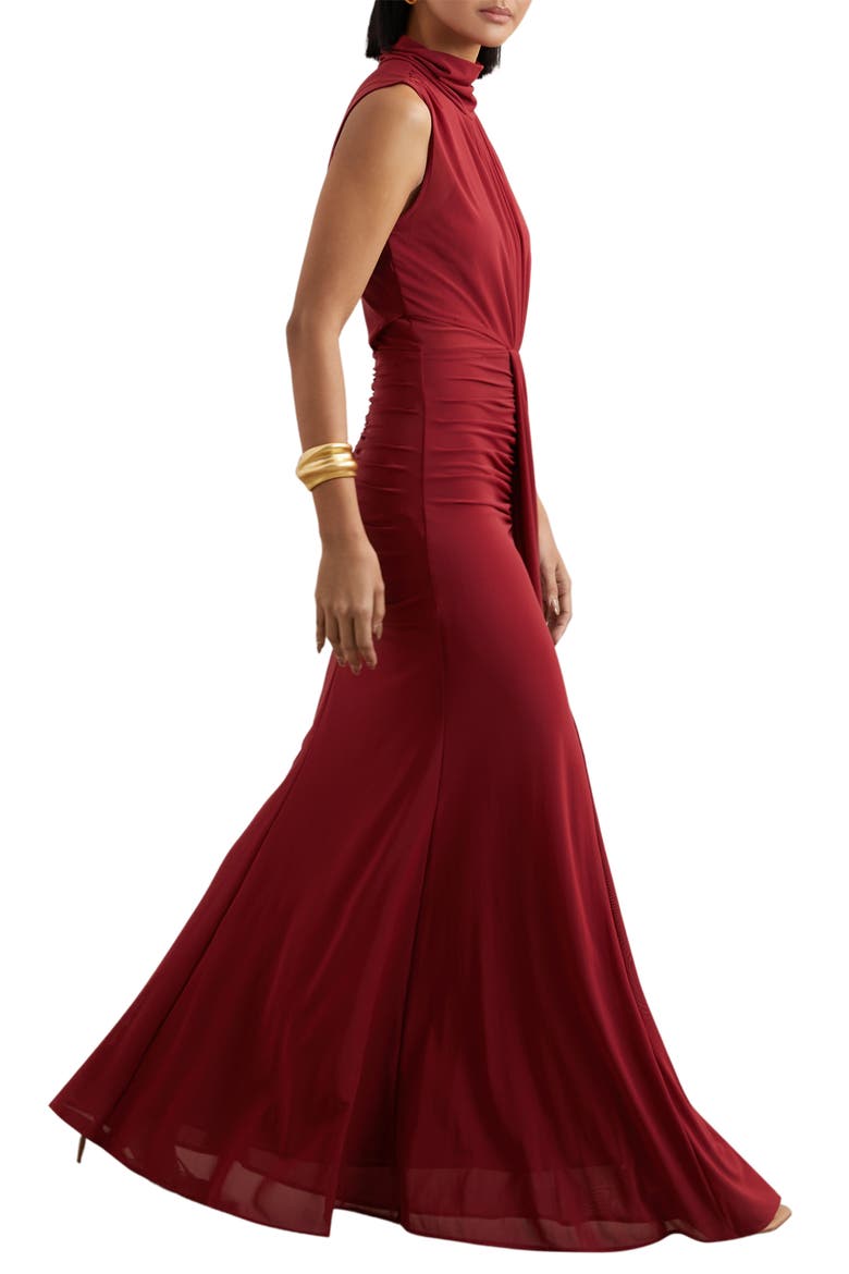 Daniella Drape & Ruched Detail Sleeveless Gown, Alternate, color, DARK RED