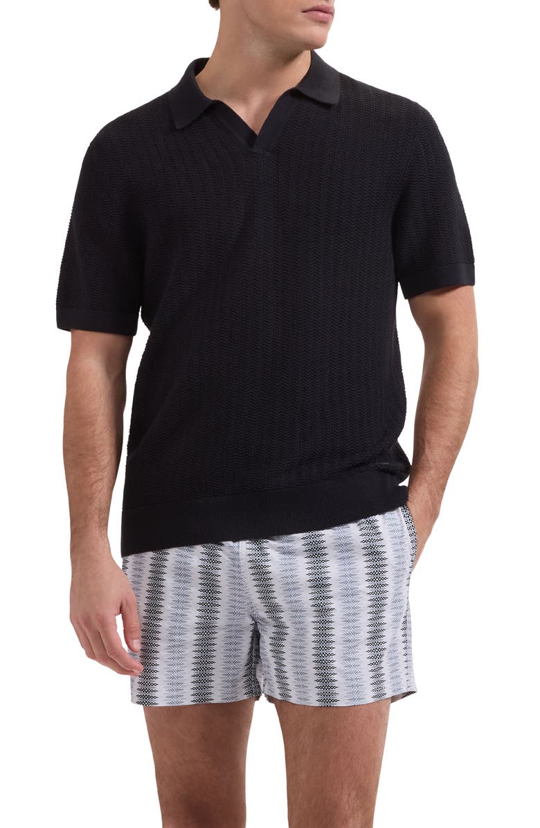 Bugatchi Cruz Diamond Stripe Print Swim Trunks, Main, color, Platinum