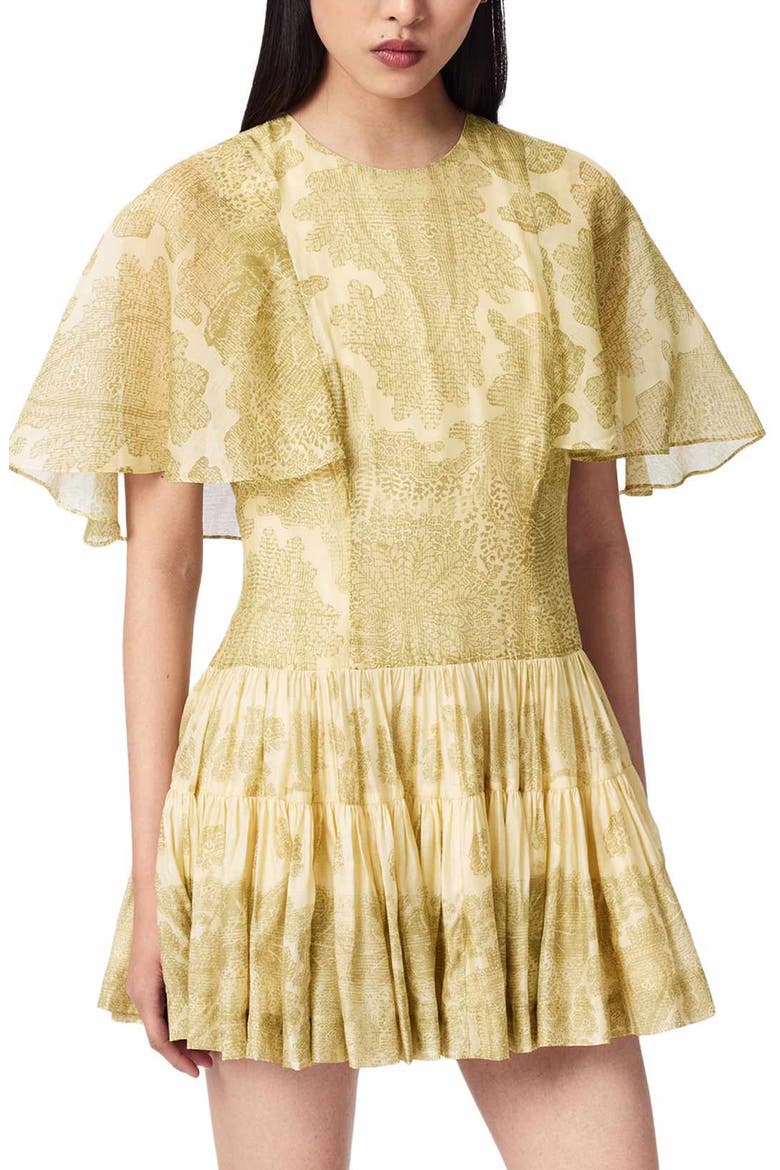 Yanna Paisley Floral Tiered Minidress, Alternate, color, JOANNE GOLD GREEN