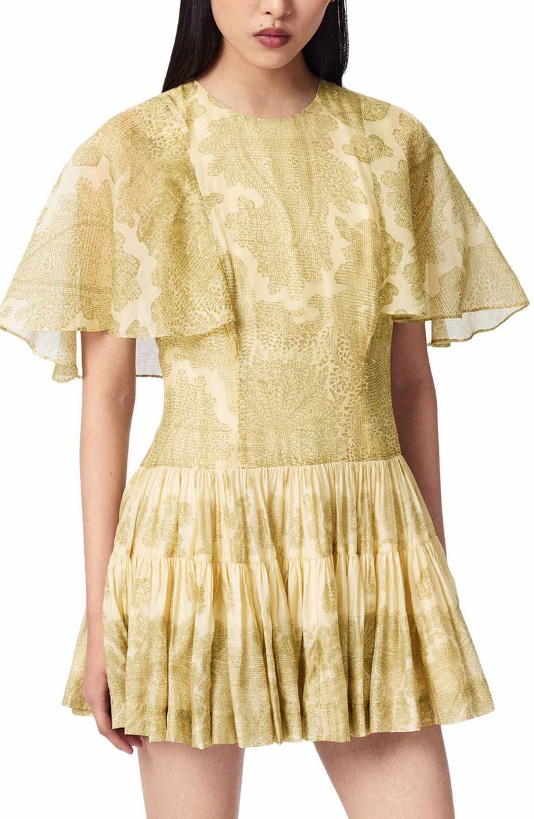 AllSaints Yanna Paisley Floral Tiered Minidress, Alternate, color, Joanne Gold Green