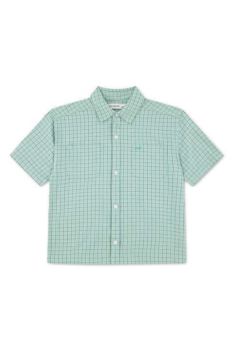 Kids' Boxy Fit Plaid Short Sleeve Cotton Button-Up Shirt (Little Kid & Big Kid)