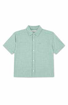 Kids' Boxy Fit Plaid Short Sleeve Cotton Button-Up Shirt