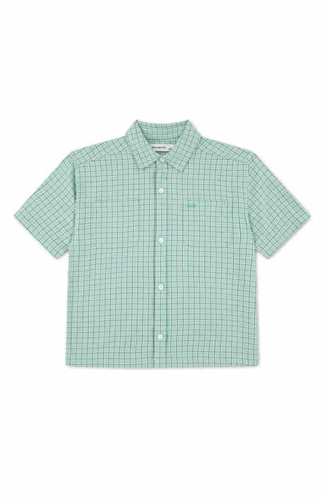 Kids' Boxy Fit Plaid Short Sleeve Cotton Button-Up Shirt