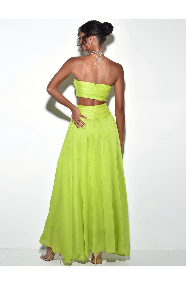 Miss Circle Quinby Chiffon Pleated Lace Up Maxi Dress, Alternate, color, Lemon