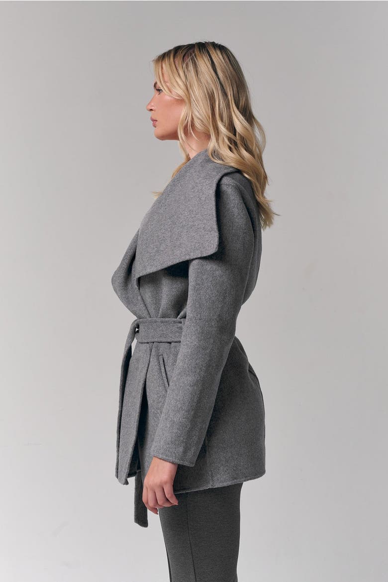 Draped Collar Short Wrap Coat, Alternate, color, Gray