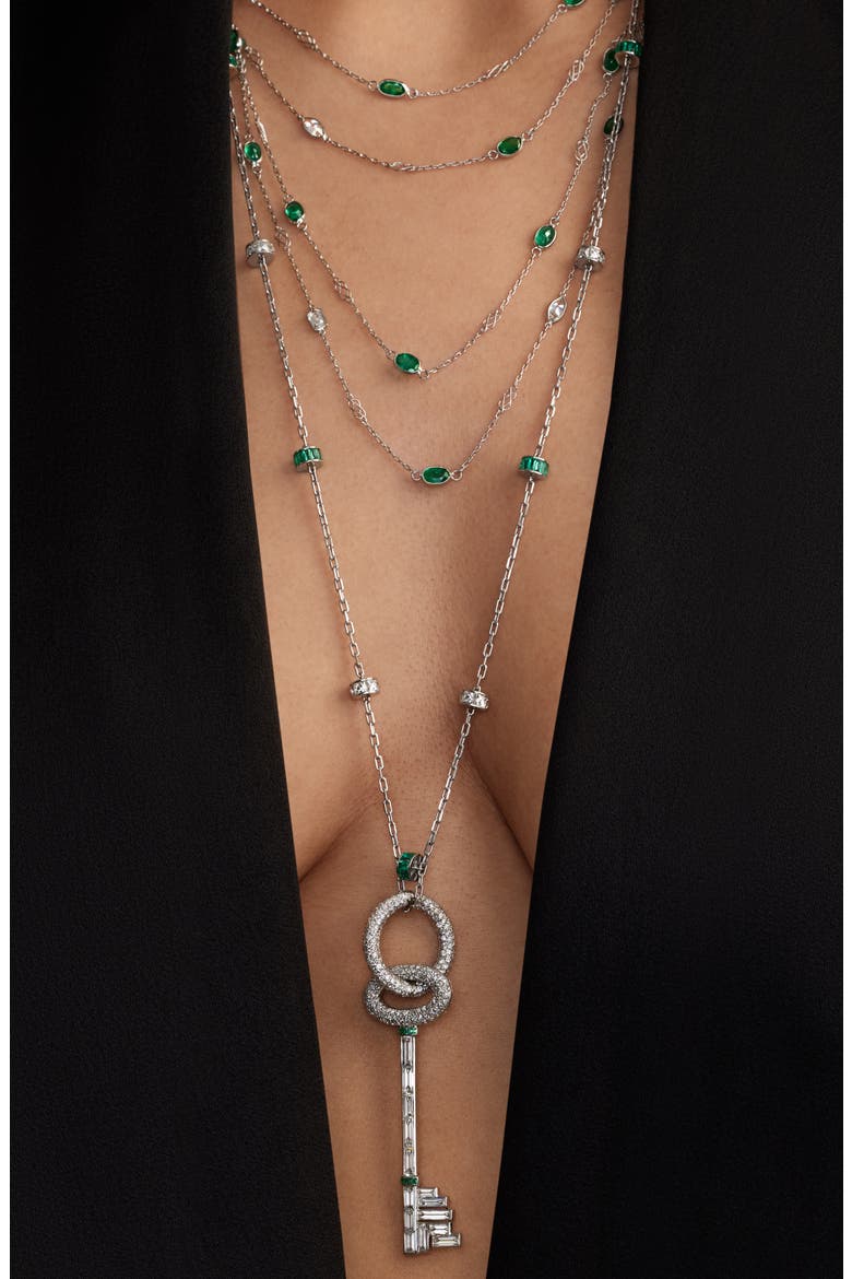 Emerald & Diamond Gatsby Chain Necklace, Main, color, PLATINUM