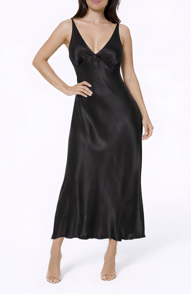 bebe Crepe V-Neck Maxi Dress, Main, color, Black