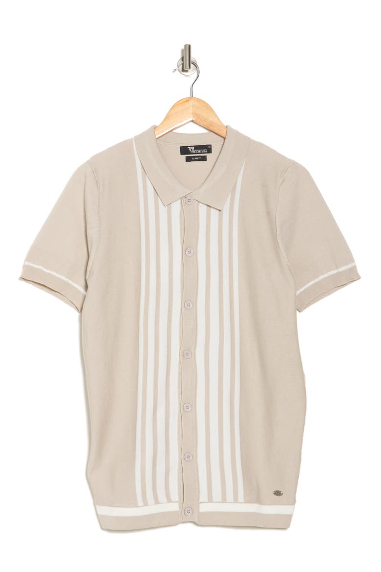 Buttoned Short Sleeve Sweater, Alternate, color, SAND