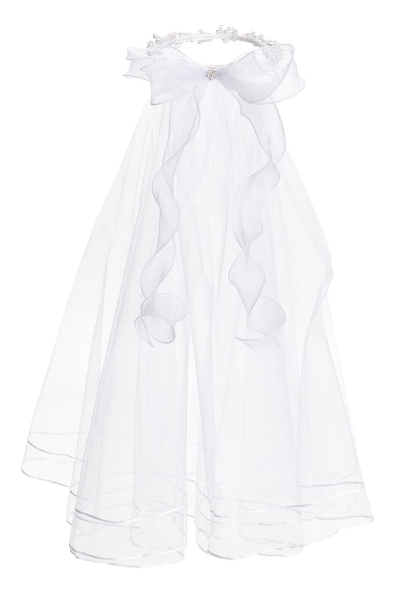 First Communion Beaded Crown Veil, Alternate, color, WHITE