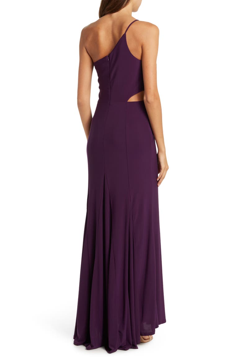 One-Shoulder Side Cutout Gown, Alternate, color, EGGPLANT