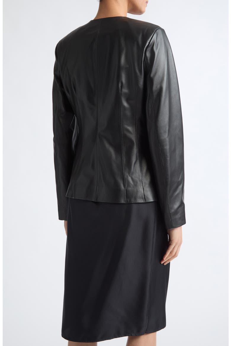 Adea Collarless Lambskin Leather Jacket, Alternate, color, BLACK