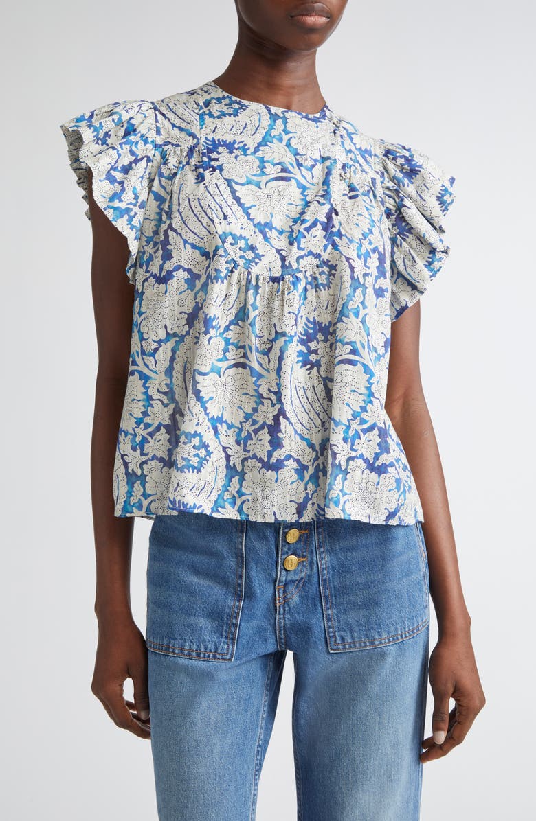 Ulla Johnson Sienna Flutter Sleeve Top, Main, color, Ciel