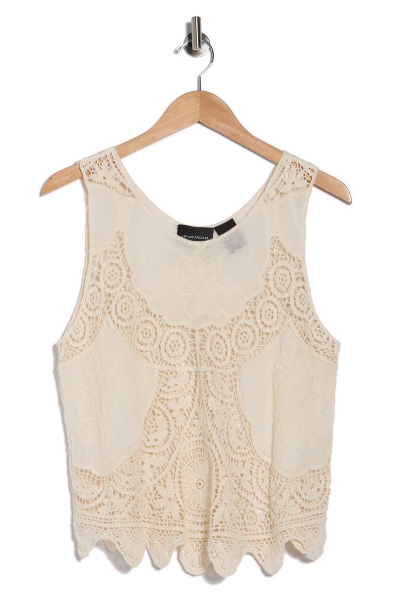 Mixed Media Scalloped Tank, Alternate, color, NATURAL