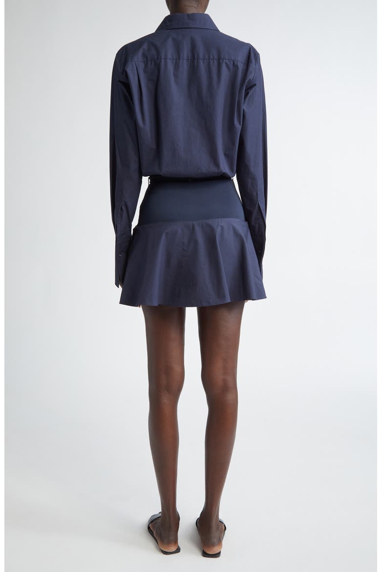 Irene Long Sleeve Mixed Media Shirtdress, Alternate, color, NAVY