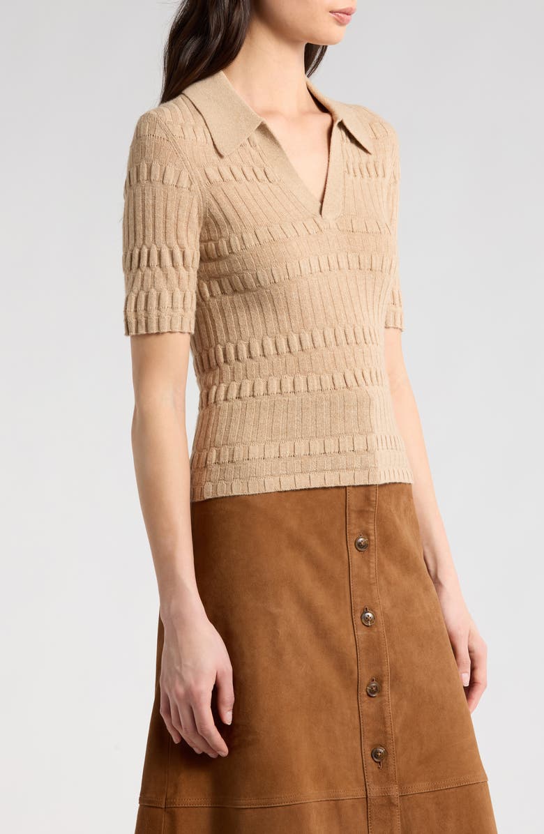 PAIGE Dune Short Sleeve Cashmere & Merino Wool Blend Sweater, Alternate, color, Camel
