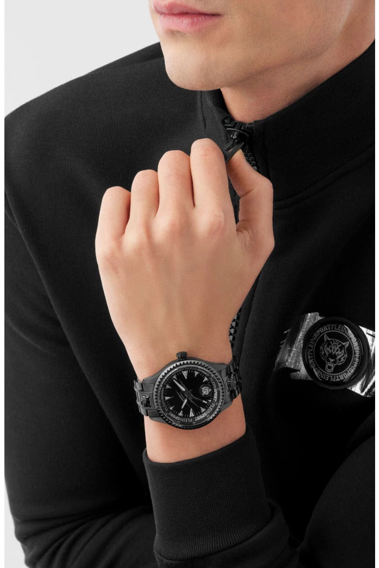Lineman Three Hand Quartz Stainless Steel Bracelet Watch, 45mm, Alternate, color, BLACK