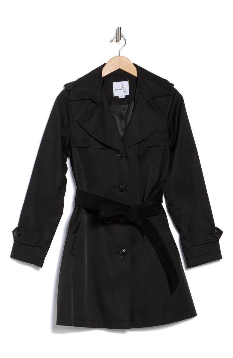 Sam Edelman Rain Cotton Blend Belted Trench Coat, Alternate, color, Black