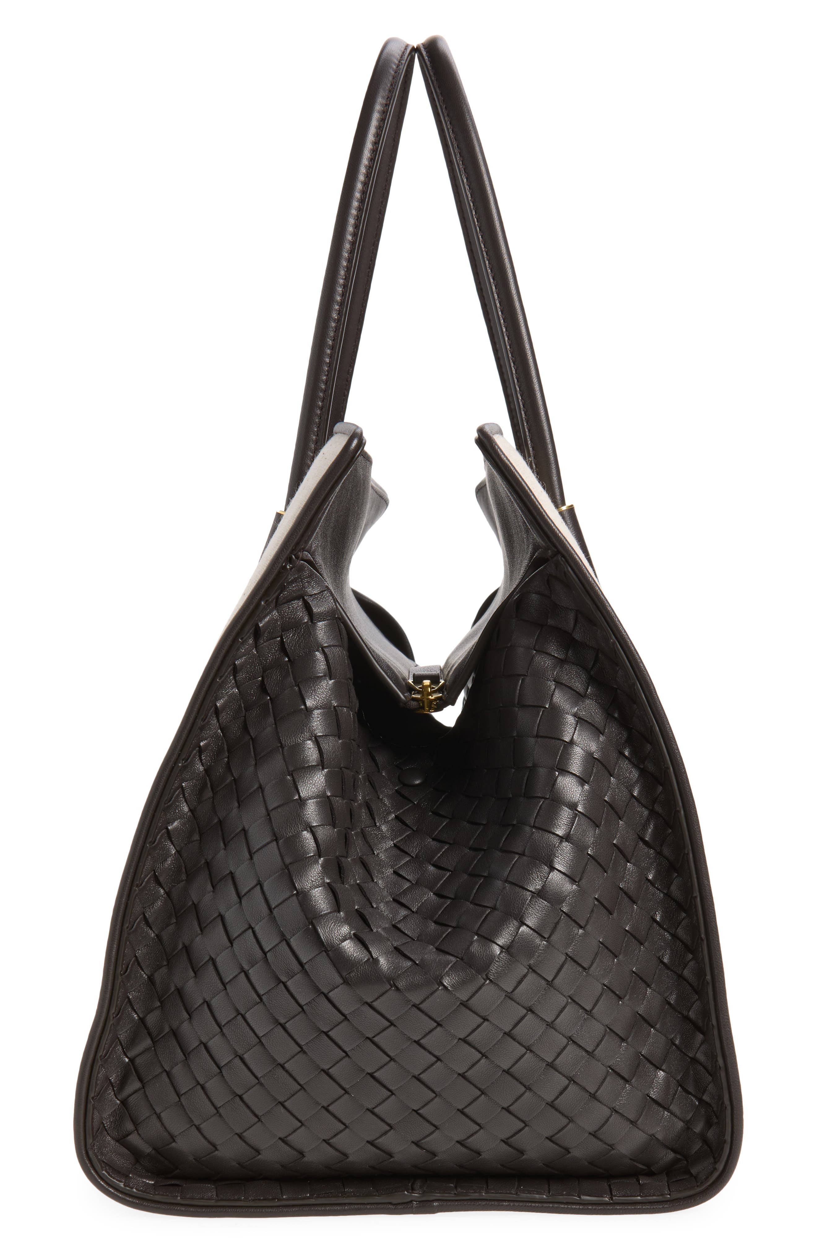 Barbara Canvas & Intrecciato Leather Tote, Alternate, color, 9965 NATURAL/ ESPR-BRASS V