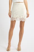 Open Edit Lace Trim Satin Miniskirt