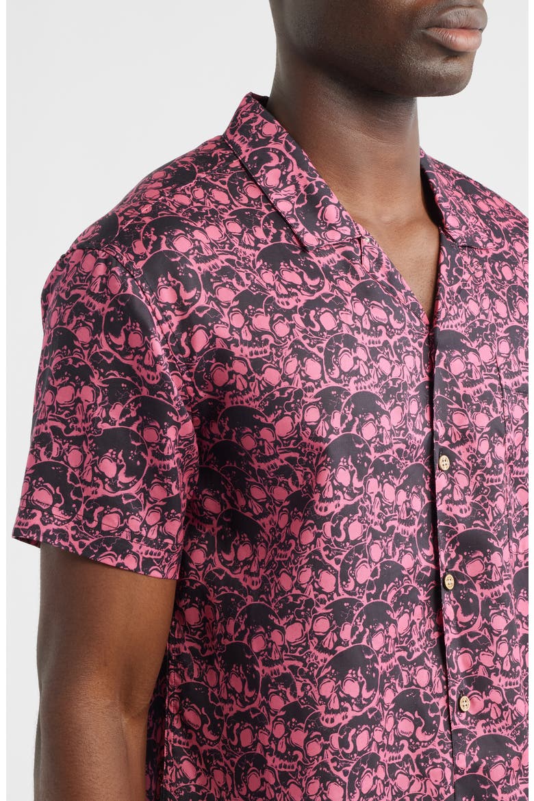 Skull Print Camp Shirt, Alternate, color, BLACK/ RED
