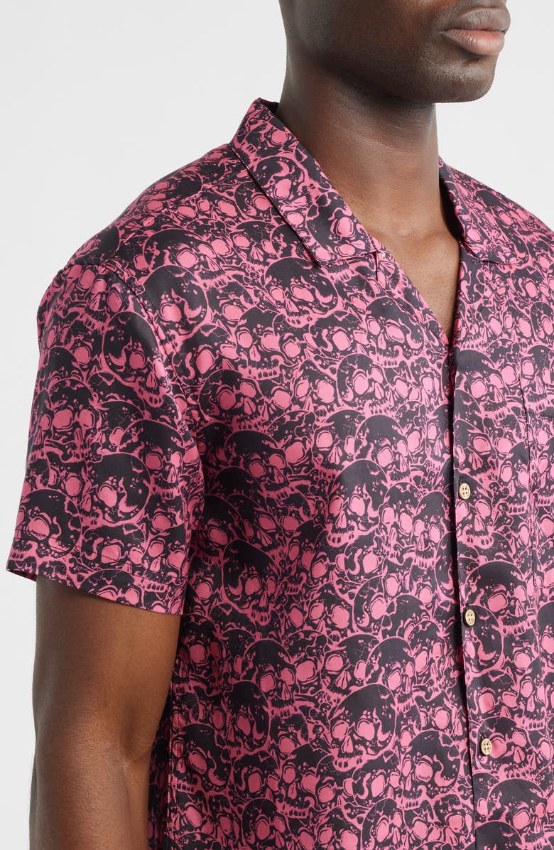 Boardies Skull Print Camp Shirt, Alternate, color, Black/ Red