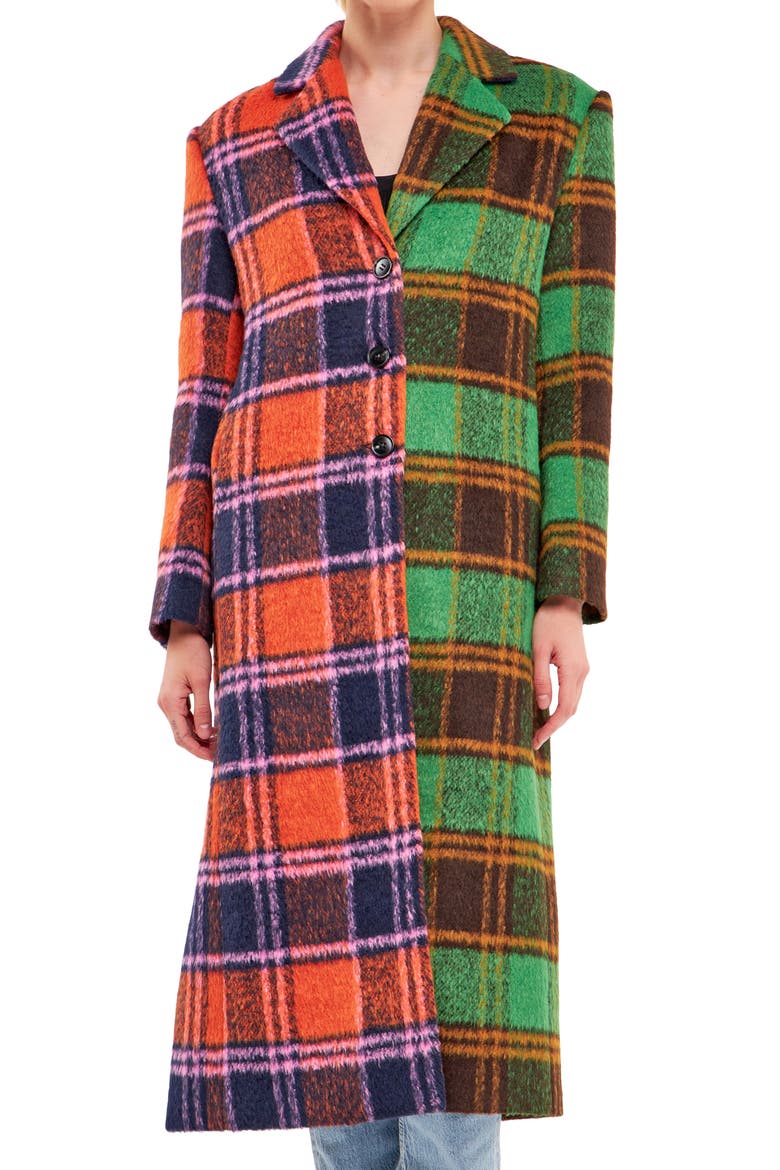 Colorblock Plaid Trench Coat, Alternate, color, MULTI