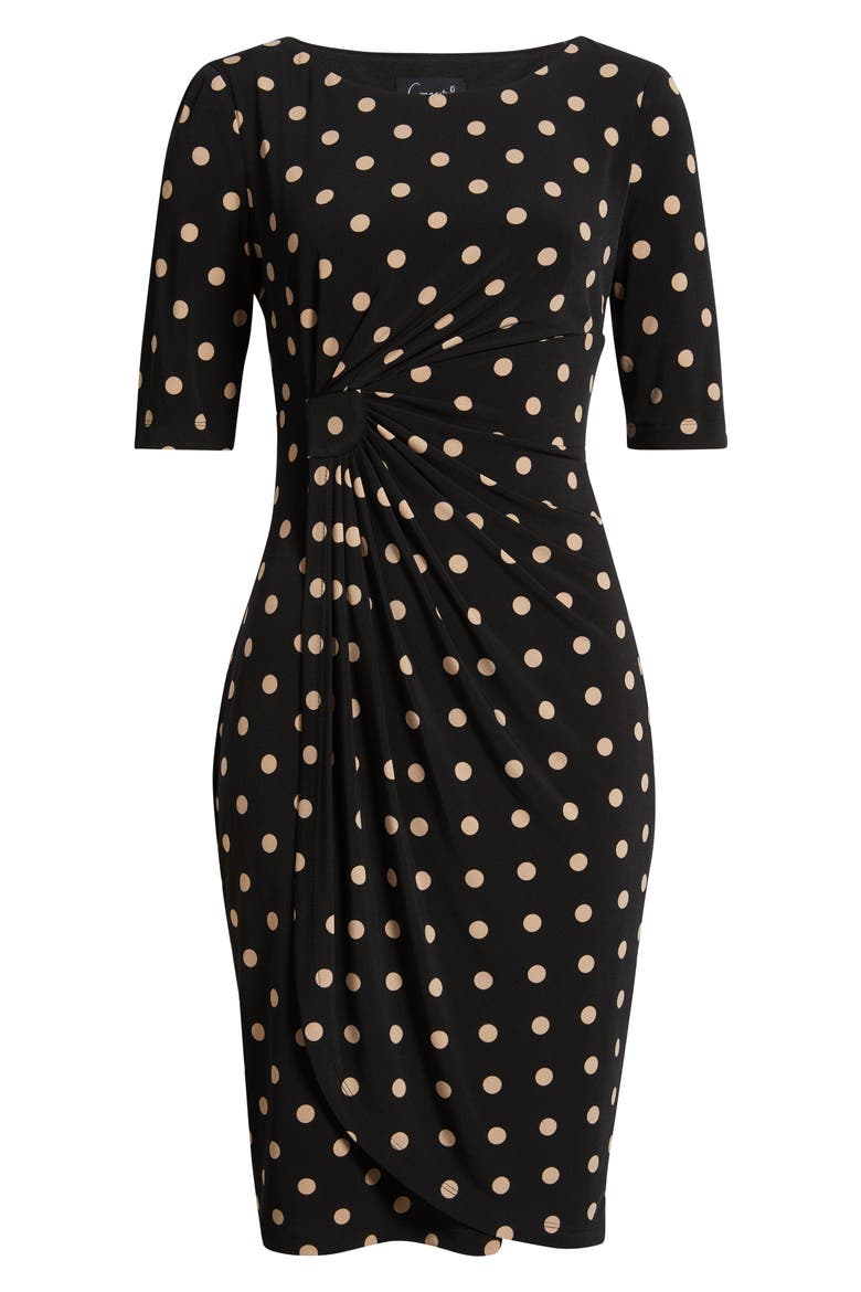 Polka Dot Faux Wrap Dress, Alternate, color, BLACK/ CAMEL