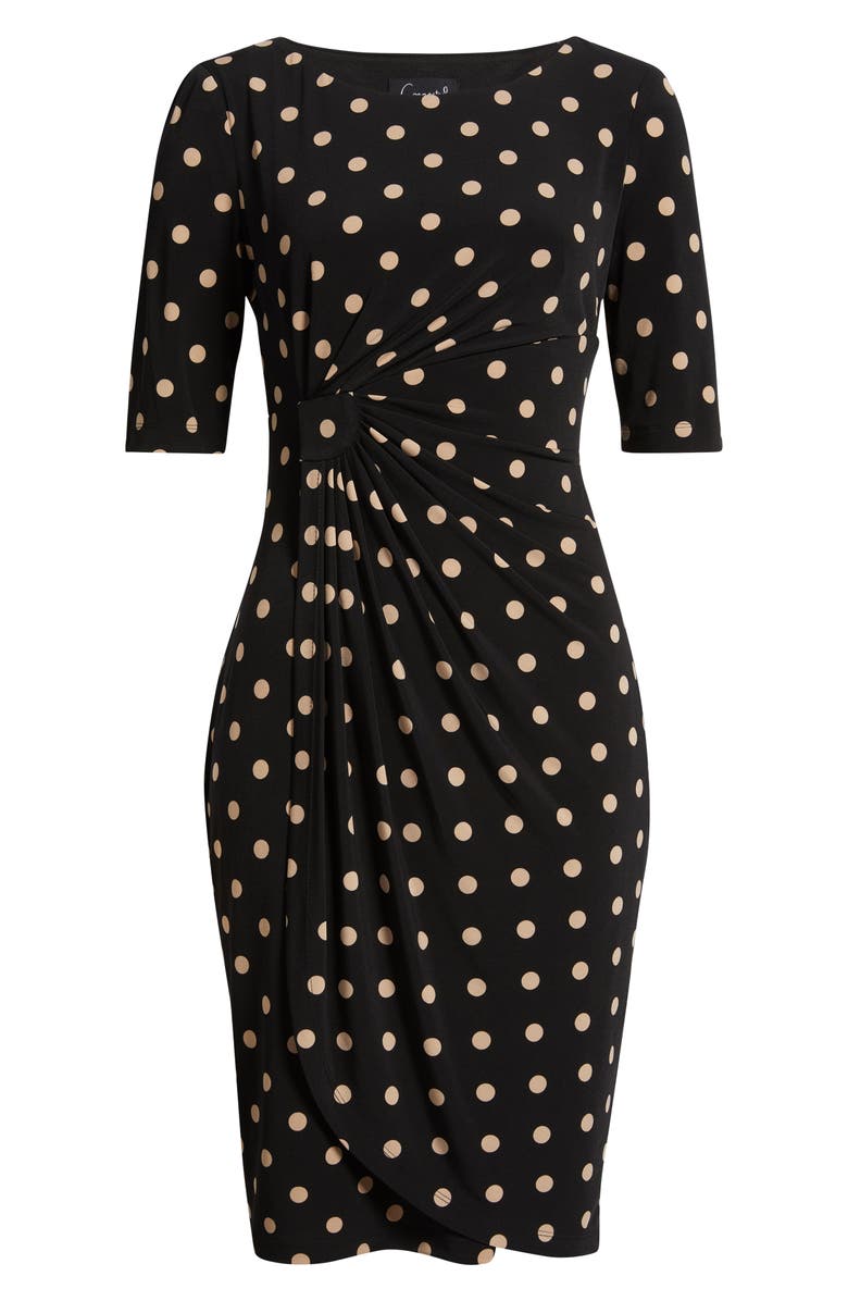 Connected Apparel Polka Dot Faux Wrap Dress, Alternate, color, Black/ Camel