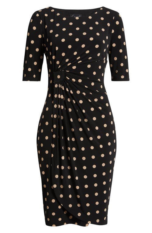 Connected Apparel Pleated Waist Sheath Dress In Hunter Camel In Multi