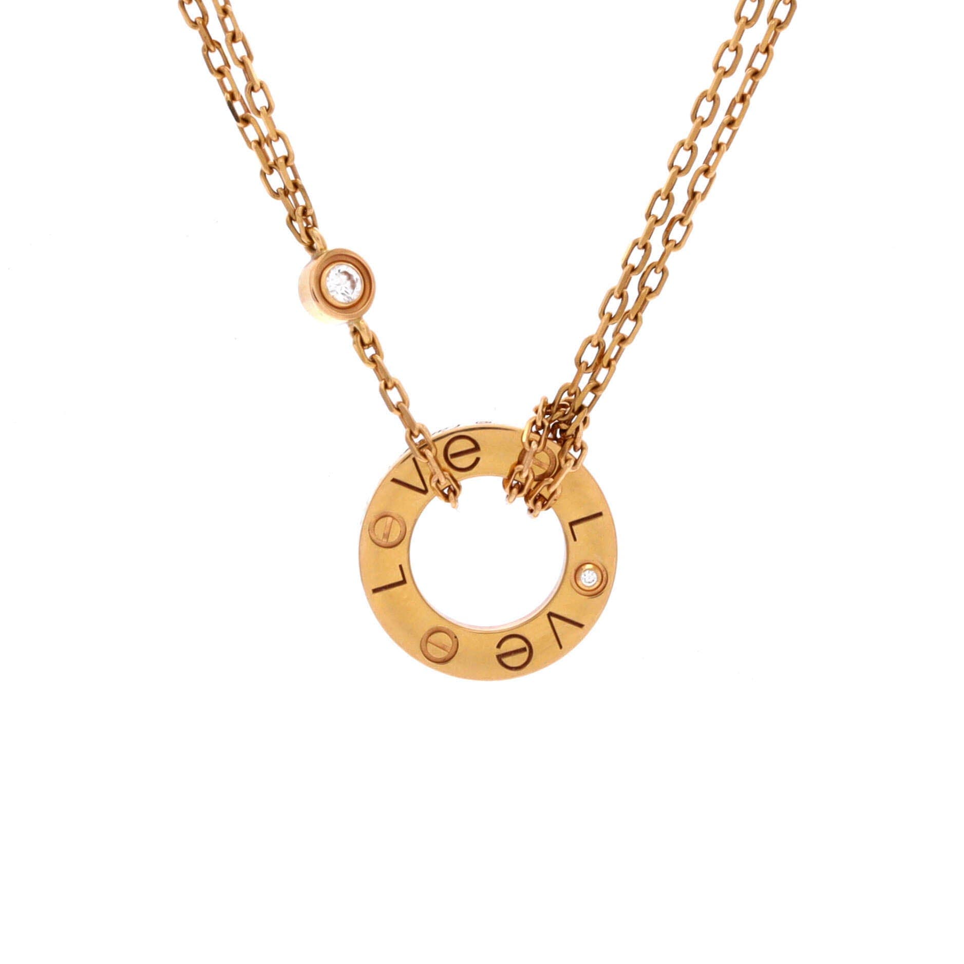 2 Diamonds Love Pendant Necklace 18K Rose Gold and Diamonds, Main, color, Metallic Gold