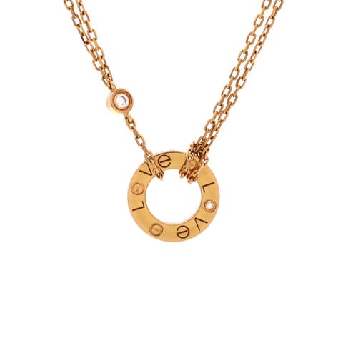 2 Diamonds Love Pendant Necklace 18K Rose Gold and Diamonds