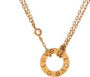 Pre-Owned Cartier 2 Diamonds Love Pendant Necklace 18K Rose Gold and Diamonds