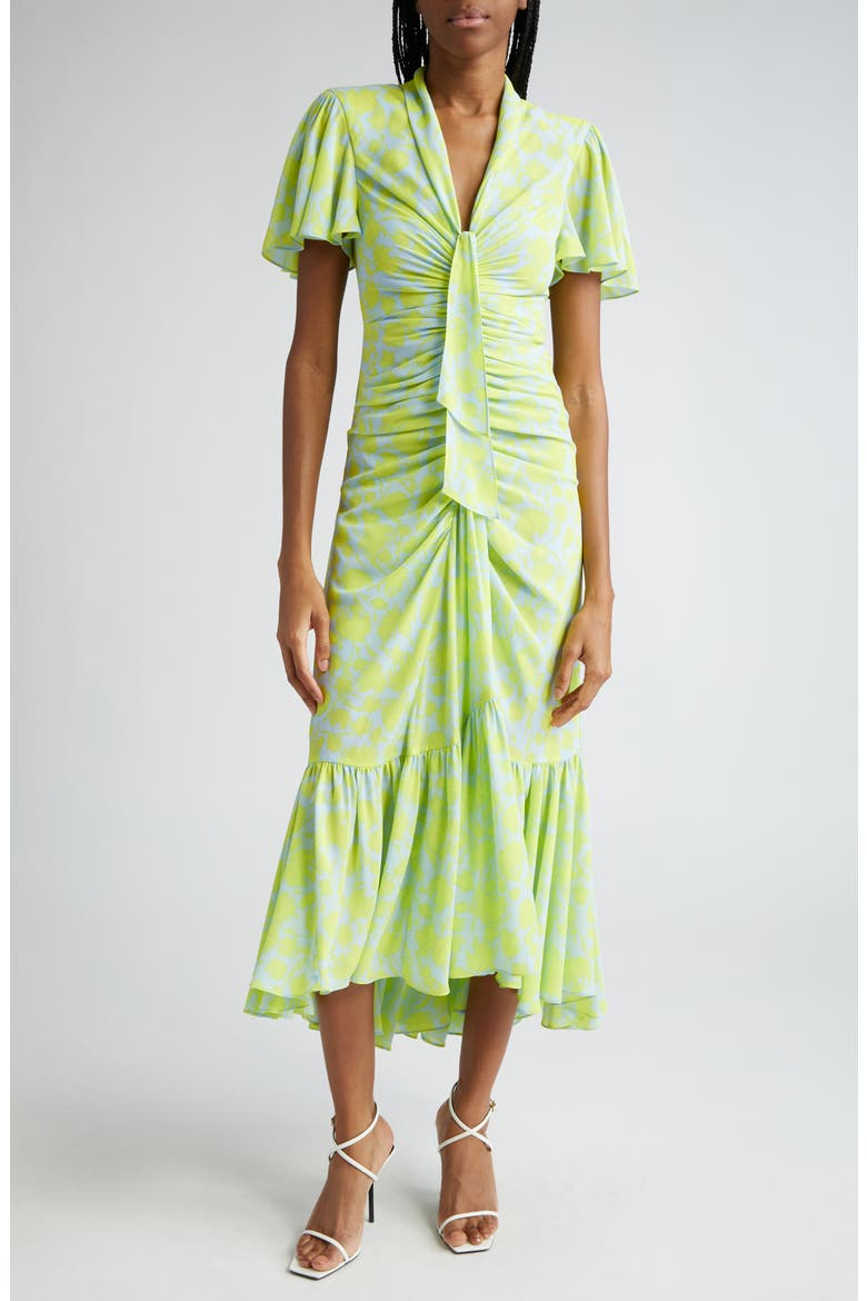 Peeta Ruched High-Low Midi Dress, Main, color, SERENE SKY/ FRES
