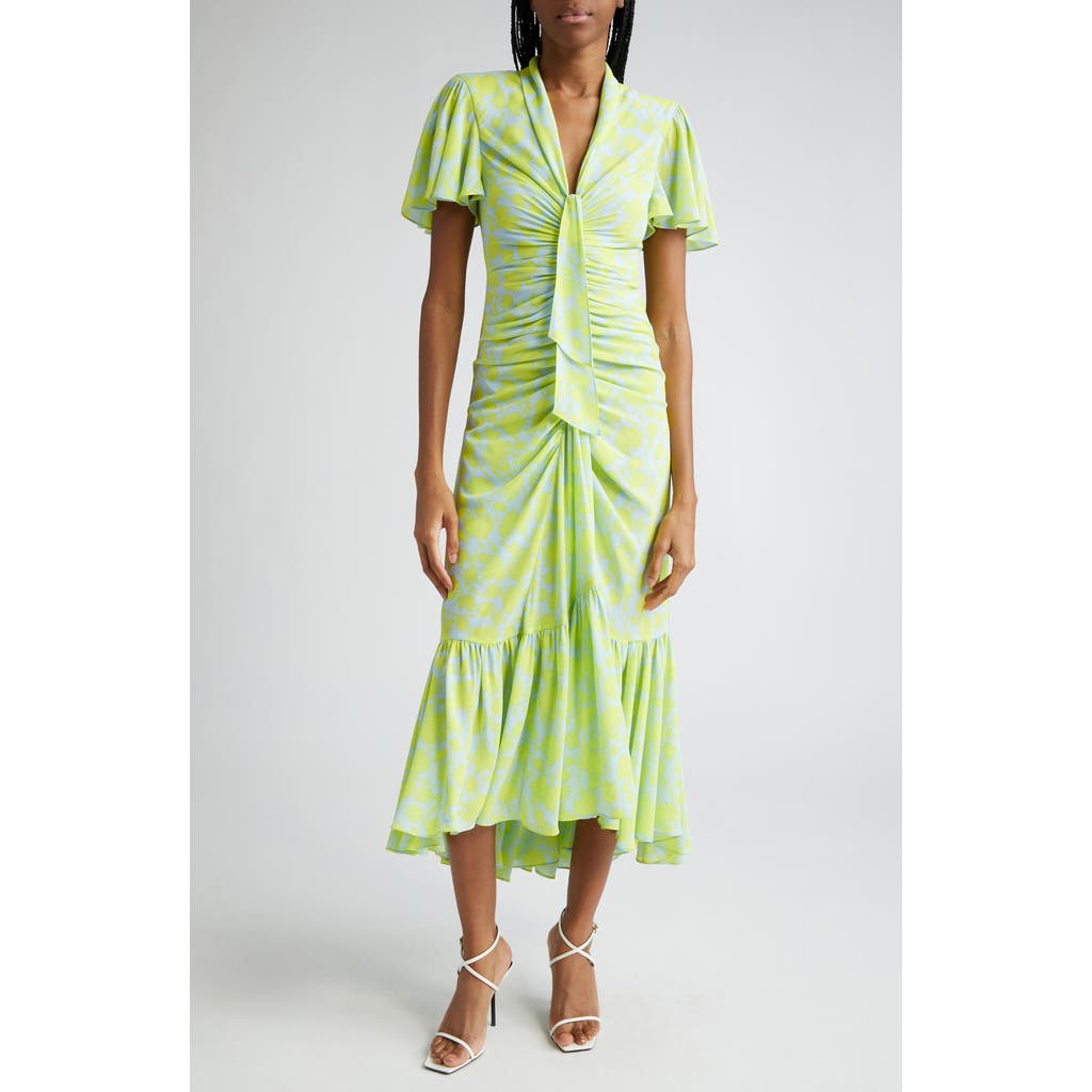 Cinq À Sept Cinq A Sept Graphic Floral Peeta Dress In Serene Sky/fres