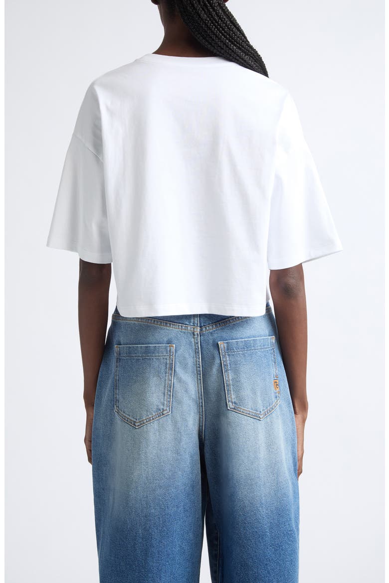 Crop Embroidered Balmain Paris Cotton T-Shirt, Alternate, color, GAB WHITE/ BLK