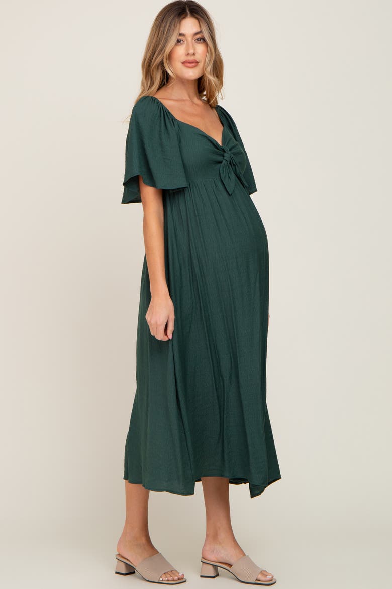 Front Tie Ruffle Sleeve Midi Dress, Alternate, color, Forest Green