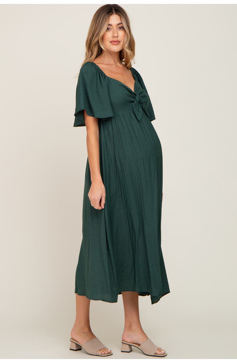 PinkBlush Front Tie Ruffle Sleeve Midi Dress, Alternate, color, Forest Green