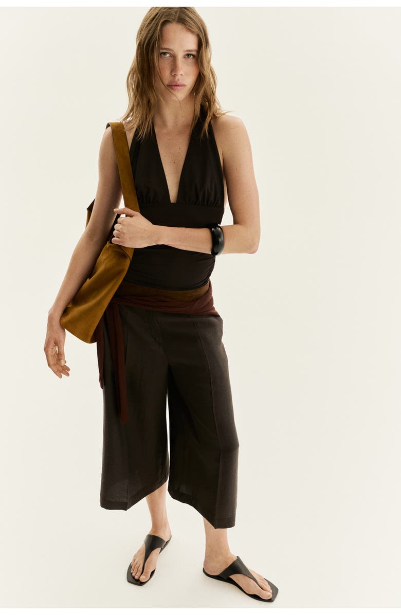 H&M Tailored Linen-blend Culottes, Main, color, Dark Brown