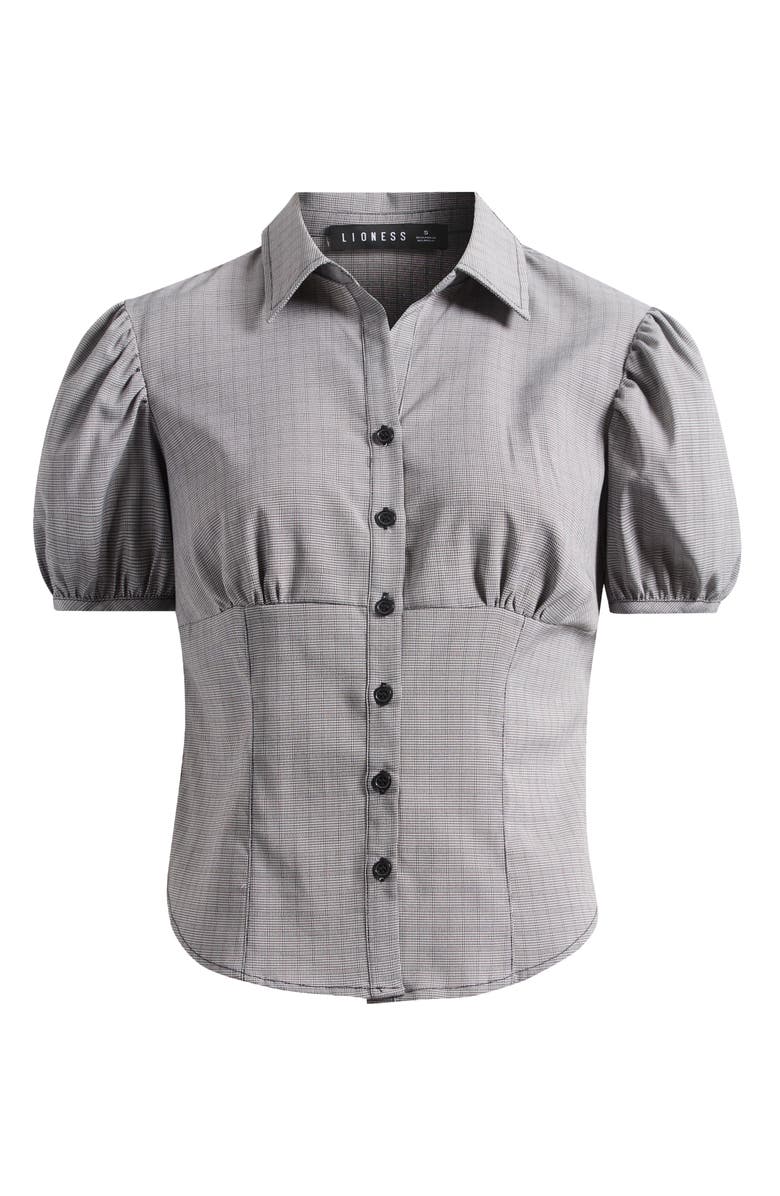 LIONESS Mon Cheri Puff Sleeve Shirt, Alternate, color, Onyx Gingham