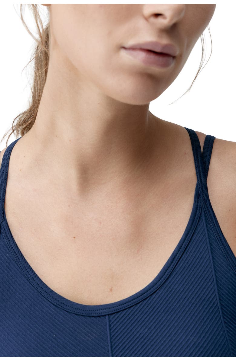 Born Living Yoga Sarvan Medium Support Seamless Sport Top, Alternate, color, Sailor Blue