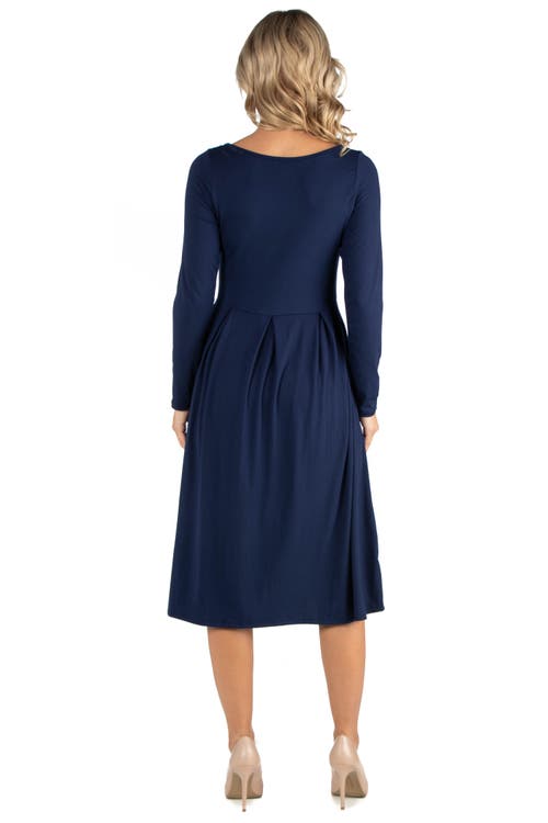24seven Comfort Apparel Maternity Midi Length Fit And Flare Pocket Dress In Blue