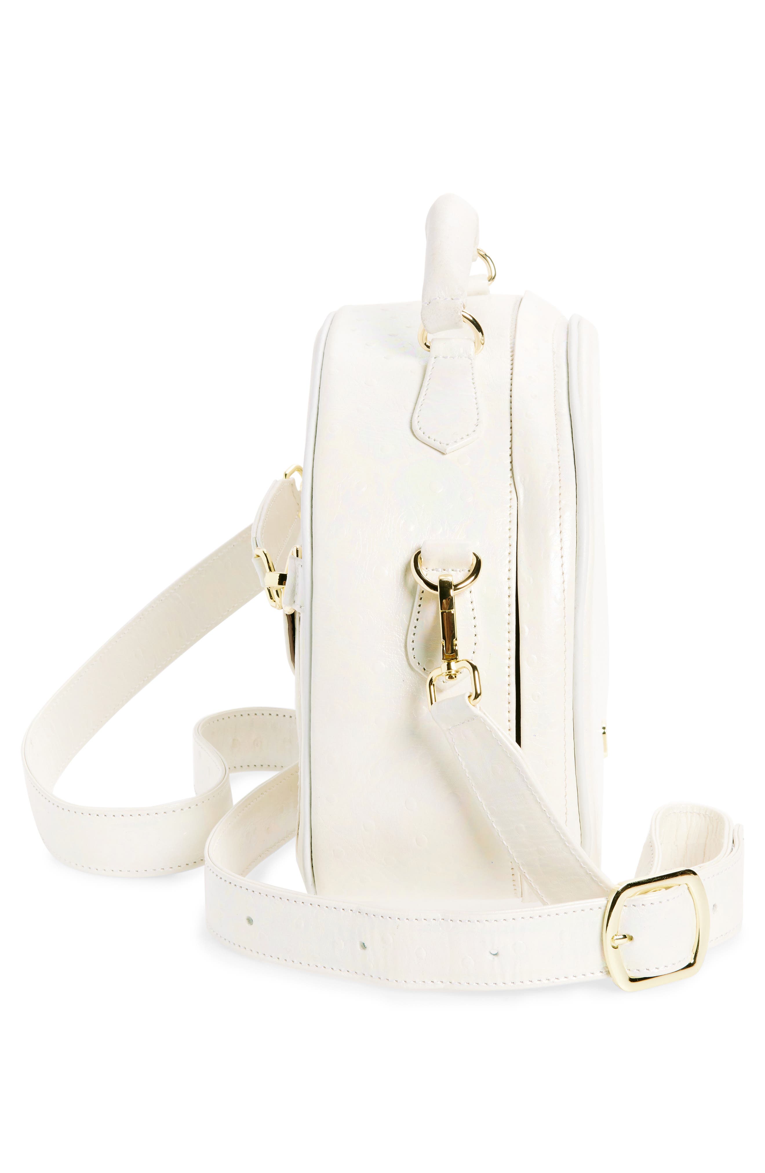 Anima Iris Small Travel Ostrich Embossed Leather Top Handle Bag, Alternate, color, 