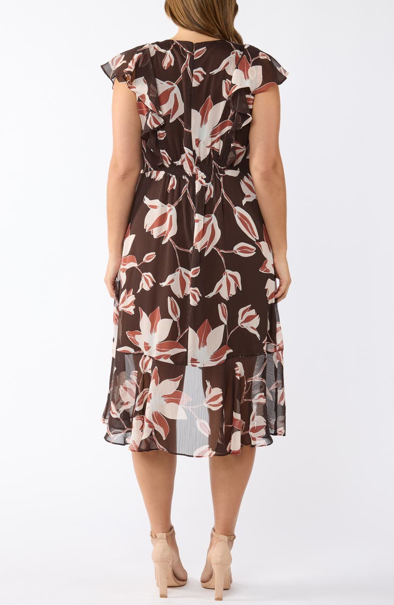 Estelle Azalea Petal Faux Wrap Dress, Alternate, color, Brown Print