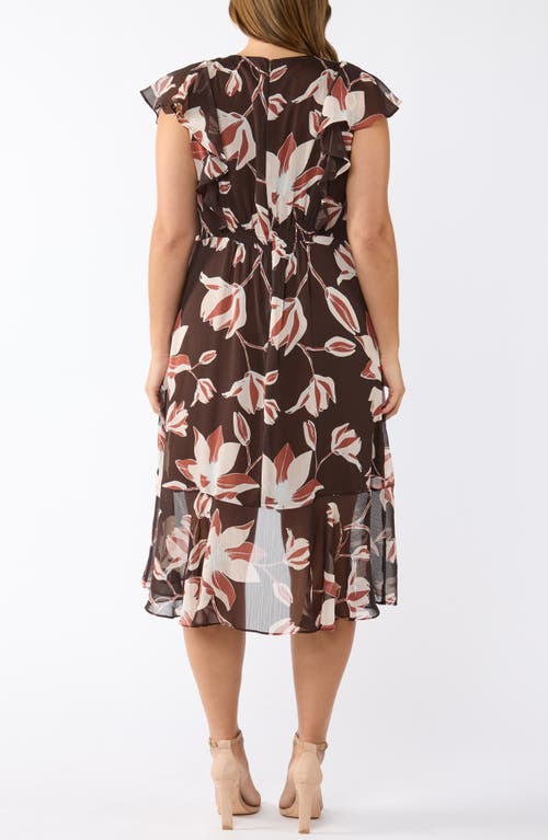 Estelle Azalea Petal Faux Wrap Dress In Brown Print