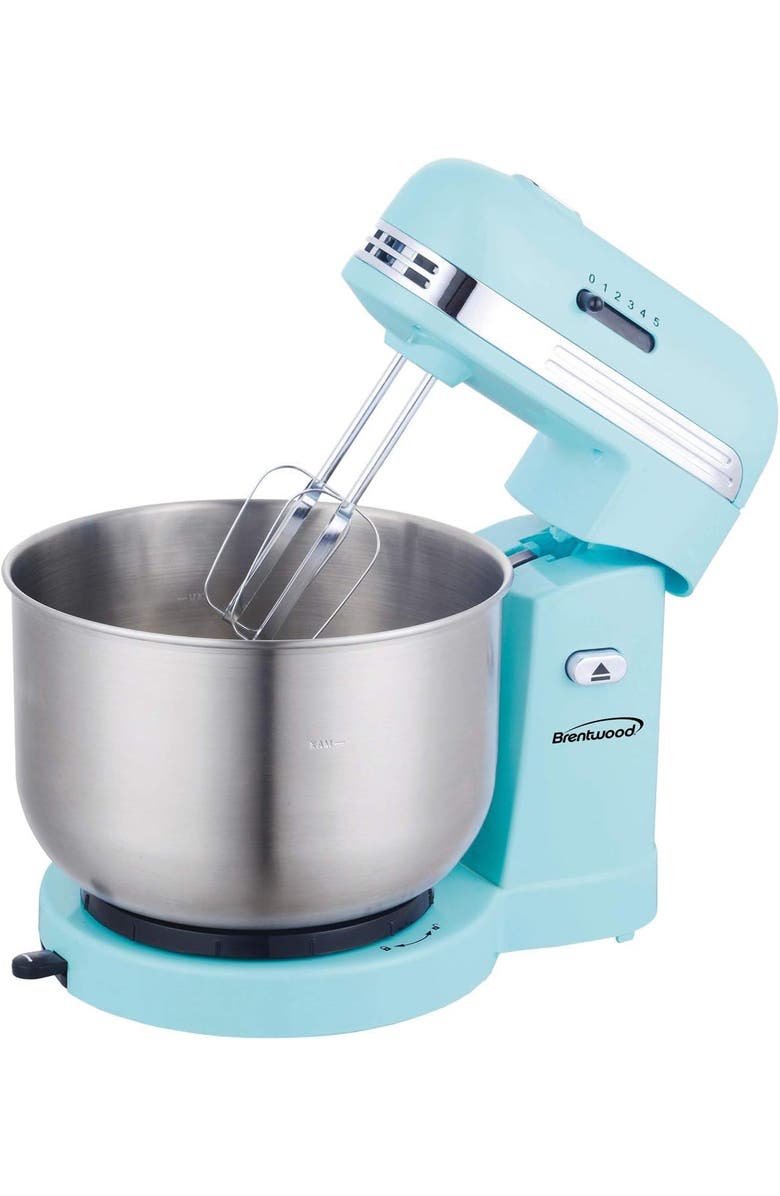 Brentwood 5-Speed Stand Mixer with 3 Quart Stainless Steel Mixing Bow, Main, color, Blue