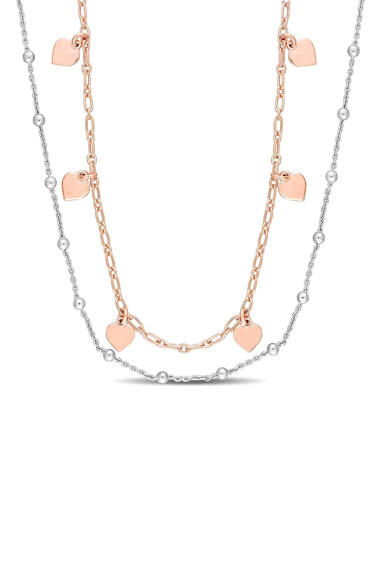 Two-Tone Heart & Ball Bead Chain Necklace