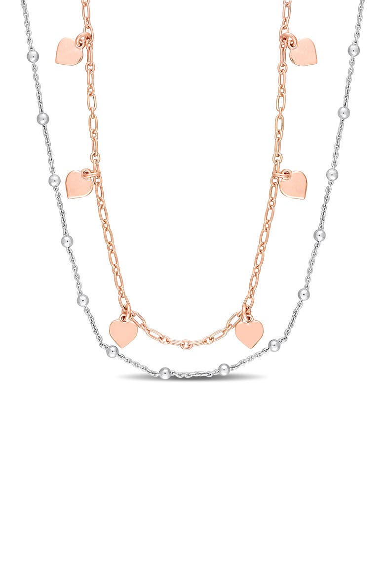 Two-Tone Heart & Ball Bead Chain Necklace, Main, color, ROSE GOLD/ SILVER