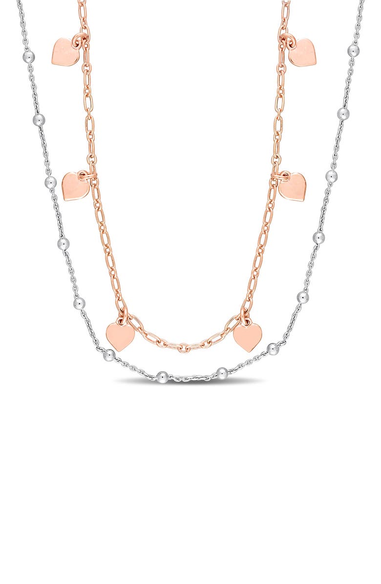 DELMAR Two-Tone Heart & Ball Bead Chain Necklace, Main, color, Rose Gold/ Silver