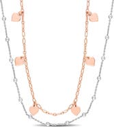 DELMAR Two-Tone Heart & Ball Bead Chain Necklace