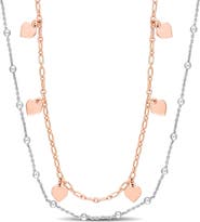 DELMAR Two-Tone Heart & Ball Bead Chain Necklace